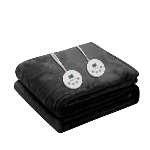 Image of Wapaneus Heated Blanket Electric Queen Size 84 inchx90 inch-Dual Control with 10 Heat Levels 12 Timer Settings and 8 Hours Auto-Shut Off,Fast-Heating Electric Blanket,ETL Listed Machine Washable,Black