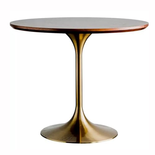 Mesa de comedor redonda de madera maciza con patas de metal, acabado de nogal lavado envejecido, diseño de mediados de siglo para oficina y sala de estar, disponible en 5 tamaños