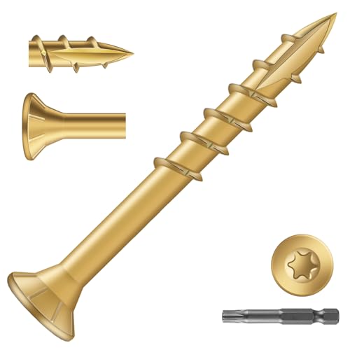 #8 x 1-1/2" Deck Screws (150Pcs) 1lb. Exterior Wood Screws. Carbon Steel, Tan, Flat Head, Rust Resistant epoxy Coated, with T25 Star Bit