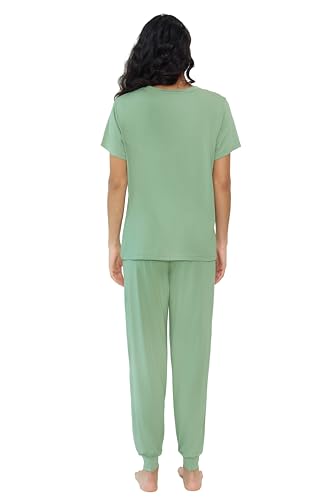 Image of Joyaria Bamboo Viscose Pajamas Women Ultra Soft Short Sleeve Jogger Pants Pjs Set Cooling Sleepwear