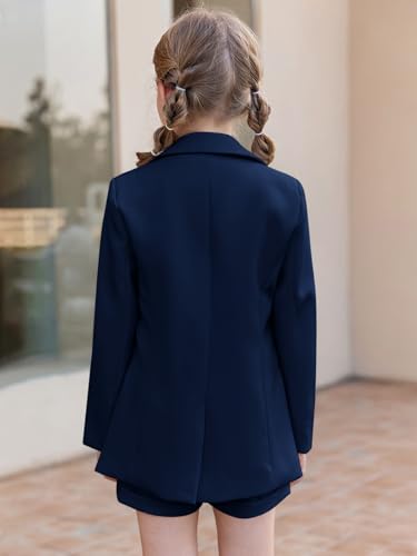 Image of Batermoon Girls 2 Piece Outfits Button Front Long Sleeve Blazer and Short Pants Suit Sets 4-14 Years