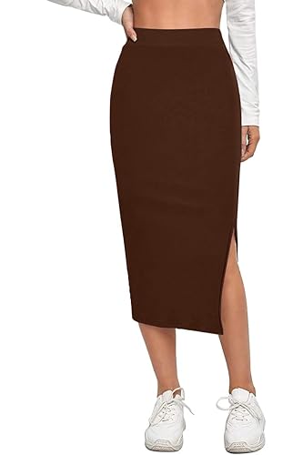 ALYNE Women's Elastic Waist Pencil Bodycon Midi Skirt - High Wais...