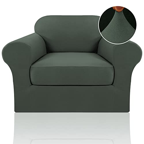 PrinceDeco 4 Pieces Couch Cover Stretch Stylish Sofa Cover Furniture Cover with 3 Individual Cushion Width Up to 88 Inches Sofa Cover for Dogs Pets Elastic Cover, Loden Green, Large
