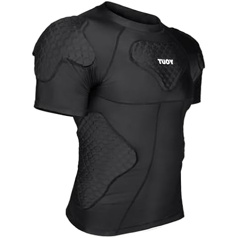 TUOYR Mens Football Padded Shirt Baseball Compression Shirt with Pads Chest Rib Protector Adult Protective Undershirt Heart Guard for Softball Rugby Lacrosse Cover