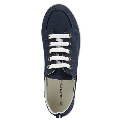 Image of FUNKYMONKEY Slip-On Canvas Sneakers for Women, Comfortable Lightweight Lace-Up Flat Casual Tennis Shoes Breathable Walking Shoes for Everyday Wear
