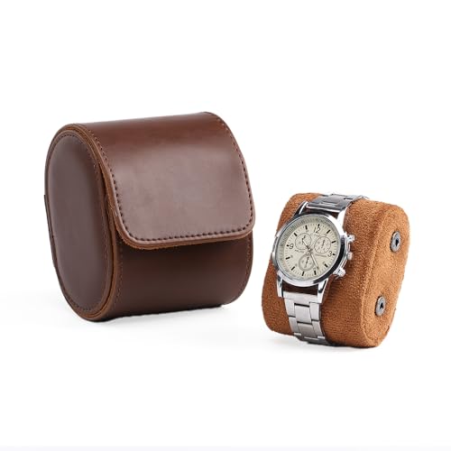 Boîte de rangement portable pour montres avec coussin de montre, étui de voyage, en cuir PU, boîte de rangement pour montres de voyage, 2 compartiments, pour homme et femme, marron Boîte de rangement portable pour montres avec coussin de montre, étui de voyage, en cuir PU, boîte de rangement pour montres de voyage, 2 compartiments, pour homme et femme, marron