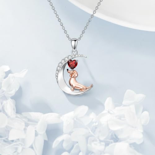 Image of PROESS Animal Birthstone Necklace 925 Sterling Silver Otter /Axolotl /Hippo /Elephant /Dachshund /Monkey /Red Panda Pendant Necklace Animal Birthstone Jewelry Gifts for Women