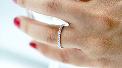 Natural 14k White Gold Diamond Ring for Women Wedding Anniversary Stackable Thin Band 1/4 cttw (Color H-I, Clarity I1-I2). Natural Real Mined Diamonds.4