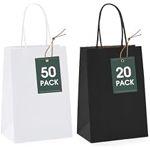 GSSUSA 5.25x3.75x8 Paper Gift Bags Black 20PCS & Paper Gift Bags White 50PCS