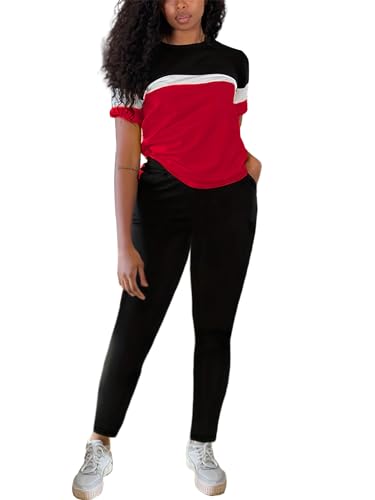 TOPONSKY Women Two Piece Outfits Short-Sleeve Long-Pant Sets With Pockets