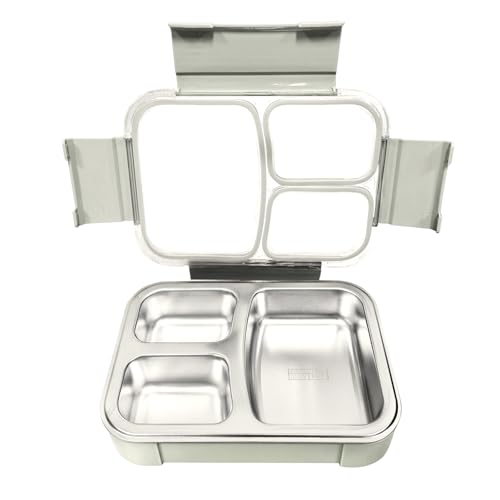 JKT HOME Stainless Steel Bento Box - 3 Compartment Metal Meal Prep Lunch Box with Leak Proof Seal, Food Grade Safe, 304 Stainless Steel and BPA Free, Metal Lunch box for Adults, Silicone Seal (Grey)