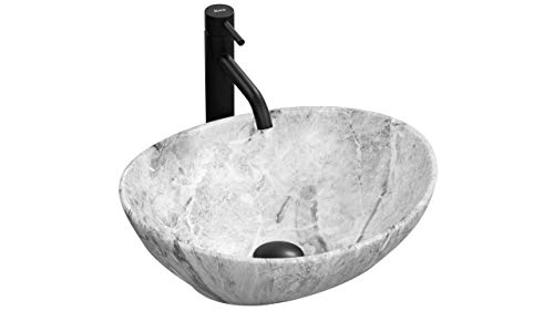 Rea LAVABO SOBRE ENCIMERA SOFIA STONE Lavabo de Baño 410 x 345 x 150 mm en Cerámica (Gris, imitación mármol)