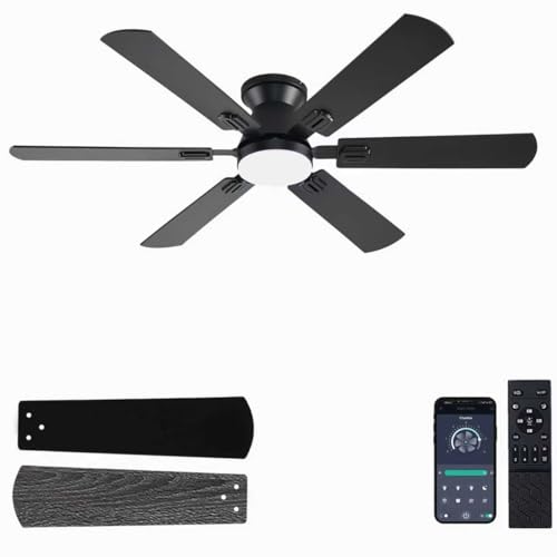 KNUN 56 inch Ceiling Fans with Lights, Black Flush Mount