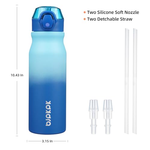 Image of BJPKPK 25 oz Insulated Water Bottle, Straw, Handle, Stainless Steel Flask | Leak Proof Locking Lid, Thermal, Double Wall Vacuum, Keeps Hot /Cold, BPA Free, Dishwasher Safe, Travel & Sports, Sky