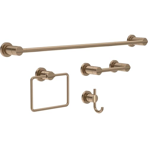 Delta 4-Piece Champagne Bronze Bathroom Set Towel Rack Ring Toilet Paper Holder Hook | Nicoli Bath Accessories