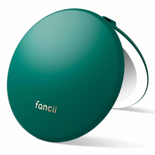 Image of Fancii Taylor Rechargeable Travel Makeup Mirror with LED Lights, 10x /1x Magnifying, 3 Light Settings, Large 5 inch Wide | Compact Mirror for Purses (Emerald Envy)