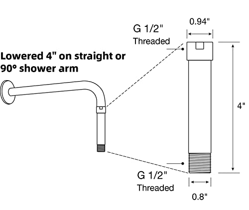 Matte Black Shower Arm Extension 4 Inch Arm Mount Extender For Rainfall Shower Head Combo, High Flow Female To Male 1/2 Inch Shower Pipe #TOP6