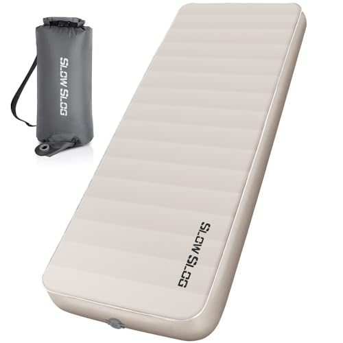 Self-Inflating Sleeping Mats for Camping 4in Ultra-Thick Foam Sleeping Pad Inflatable Camping Mattress with Pump Sack, Portable Camping Pad for 4-Season, Cream