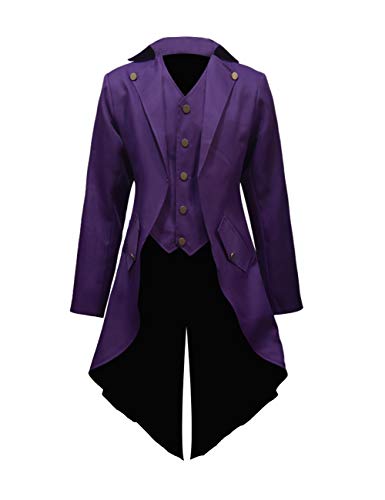 Crubelon Men‘s Steampunk Vintage Jacket Gothic Victorian Frock Coat Uniform (Purple, XXX-Large)