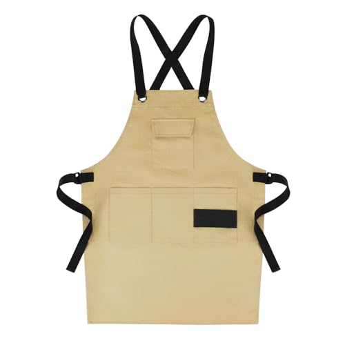Aurya Work Apron for Kids Boys Adjustable Canvas Apron, Heavy Duty Tool Apron With 4 Pockets and Cross Straps