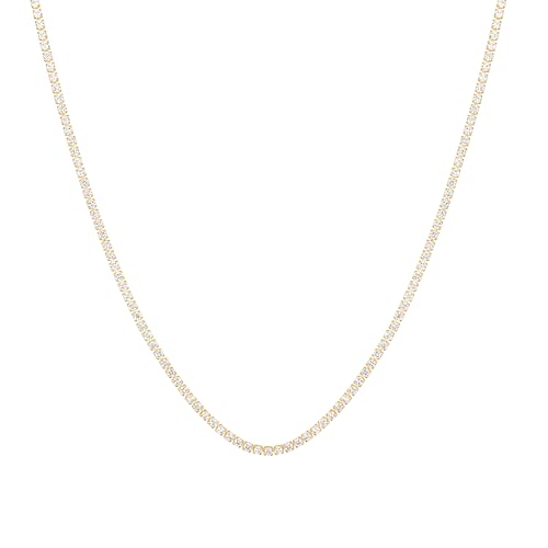 Amazon Essentials Fine Silver-Plated or 14K Gold-Plated Tennis Necklace with Cubic Zirconia, 16