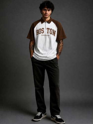 Image of Jump Cuts Mens Printed Polo Neck Full Sleeve Black and Beige Cotton Blend T-Shirt