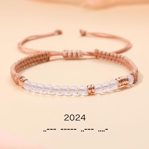 Btysun Morse Code Bracelets for Women Christmas Gift Stocking Stuffers for Teens Pink Braided Bracelets Inspirational Best Friend Birthday Gifts for Her High School Graduation Gifts for Her 2025 Mom Bracelet Jewelry