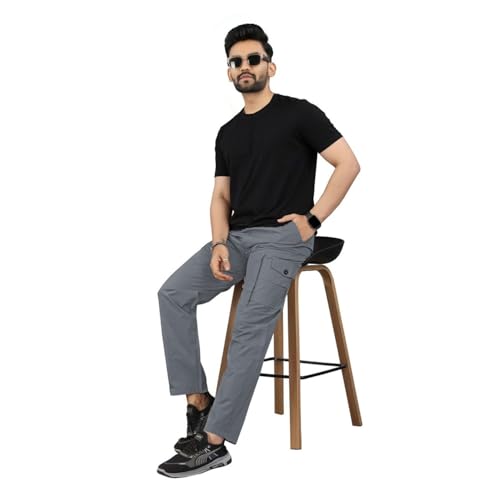Image of Unisex 100% Cotton Cargo Pants for Men & Women | Multi Pocket Utility Combat Trousers | Regular Fit | Breathable Durable Fabric | Casual Travel Outdoor Wear | Color Dark Grey | Size (30-40)