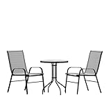 Flash Furniture 2 sedie Flex Comfort Stack, tavolo rotondo da patio in vetro temperato da 60,3 cm, grigio immagine