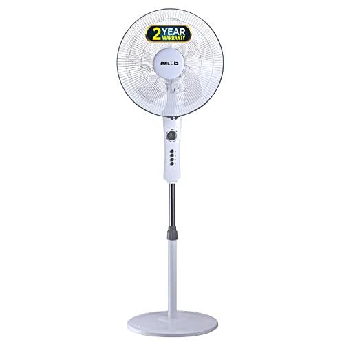 Image of IBELL STORM P10 WHITE High Speed Pedestal Fan, 5 Leaf, 406mm, 2 hour Timer, Stand fan with Copper Motor (White)