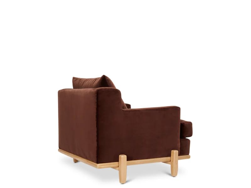 Image of Lakdi The Furniture Mid-Century Modern Velvet Accent Chair with Natural Wood Base, Removable Cushion & High Density Foam Seating | 5 Years Warranty | Free Assembly - 15185193