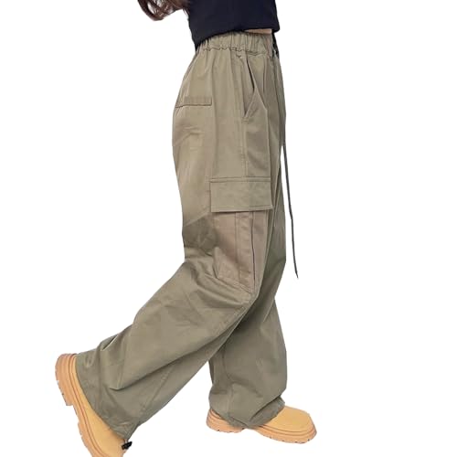 Girls Parachute Pants Y2K Cargo Baggy Joggers Track Pants Kids Trousers with Pockets 6-14 Years3