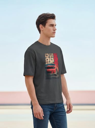 Image of BULLMER Peach Trendy Front Printed oversized Round Neck T-shirt for men