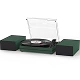 Record Player for Vinyl with External Speakers Belt-Drive Turntables for Vinyls Records Dual Stereo Speakers LP 3 Speed BT Wireless AUX-in Headphone Auto Stop New Sleek Stylish Dark Green