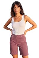 Roman Stretch Shorts for Women UK Ladies Pull On Turned Hem Cut Off Bengaline Mom Boyfriend Boy Denim Casual Cropped Pants Capri Slim Fit Turn Up Summer Crops Mother - Biscuit - Size 16