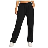 Women's Fleece Lined Sweatpants Winter Straight-Leg Womens Joggers Thermal Warm Tracksuit Bottom Baggy Athletic Jogger Fleece Pants Plain Sports Trousers Jogging Trousers for Ladies Jogging (Black, S)