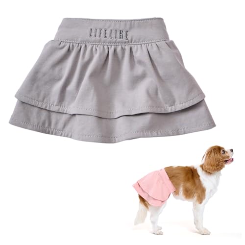 【LIFELIKE公式】サニタリーフリルスカート ドッグウェア スカート パンツ サニタリー 小型犬 中型犬 女の子用 メス 生理用 おむつ 通気性 発情期 介護用 ヒート マナーパンツ マナーグッズ 服 お出かけ 宿泊 旅行 ライフライク (グレー, 2
