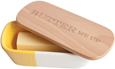 Talisman Designs Laser Etched Vivid Beechwood & Stoneware Butter Dish with Lid Butter Me Up Solid Wooden Lid Butter Holder Fun & Functional Kitchen Supplies