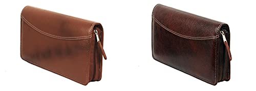 Image of Sukeshcraft Multiple Cheque Book Holder | Original Leather Holds Upto 8 Cheque Books, Locker Key Hook, 2 Photo Slots, 1 Pin-Sim Slot, 13 Credit /Debit Card Slots with Matching Zipper (Combo)