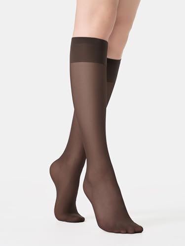 Image of leg elegant Sheer Knee High Stockings for Women, 6 Pairs Knee High Transparent Toes Nylons Pantyhose for Women
