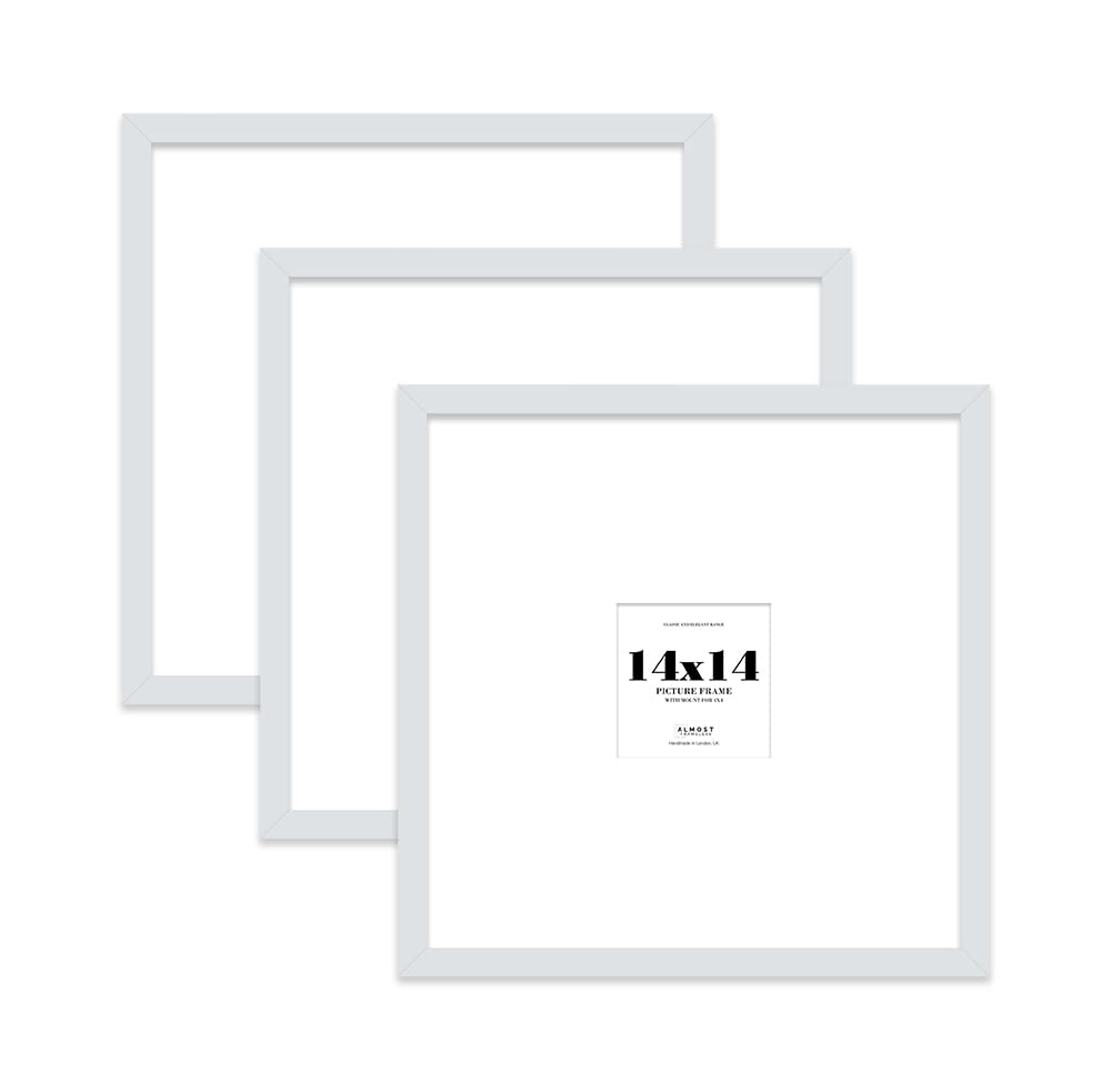 14x14 Light Grey Picture Frame with Large Mount for 4x4 Photos, Prints - Modern Square Wall Frame, Set of 3