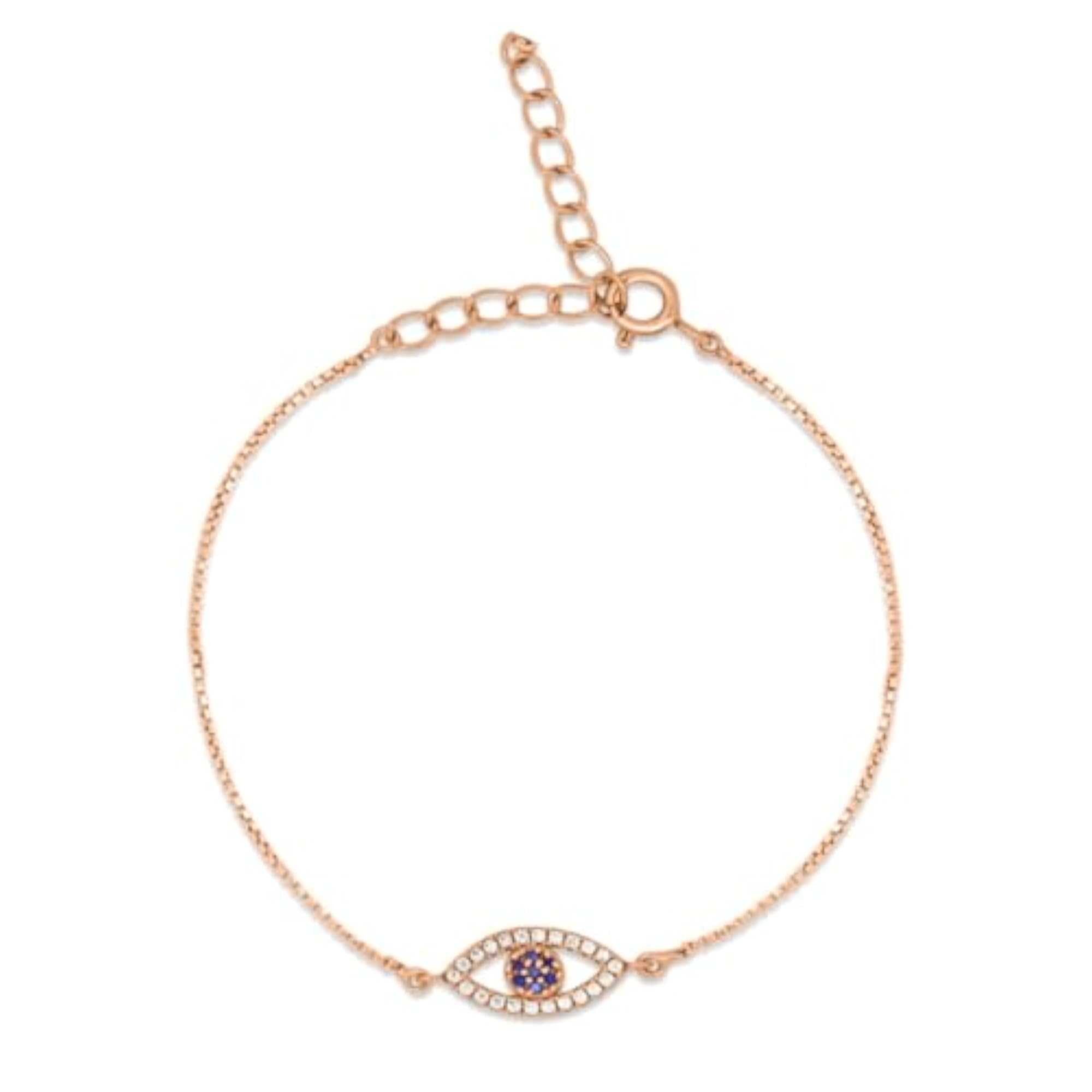 Women's 925 Sterling Silver Evil Eye CZ Adjustable Chain Bracelet