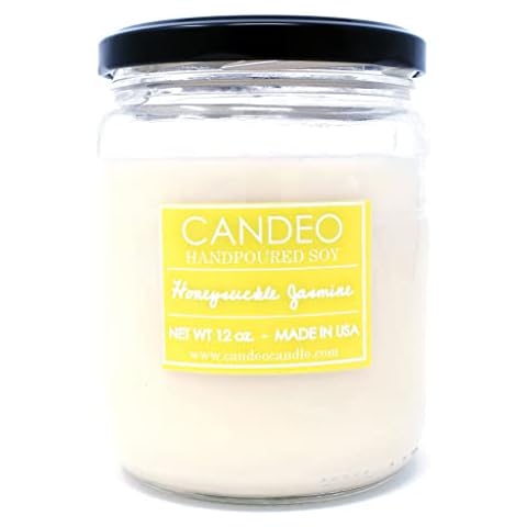 Honeysuckle Jasmine, Handpoured Soy Candle Jar, Made in The USA, 12 oz Jar Candle Cover