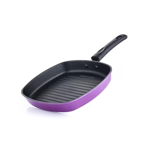 Image of Crystal Aluminium Non Stick Grill Pan 225 mm for Kitchen | PFOA and Chemical Free | Low Oil Cooking | Gas Stove Compatible | 3 Layer Coating