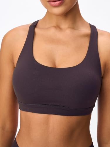 Image of Women's Strappy Sports Bras Light Compression Crop Criss Cross Back Padded Workout Yoga Bra Supportive U Neckline
