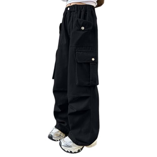 Cargo Pants for Girls Baggy Elastic Waist Y2K Cargo Trousers Jogger Parachute Pants with Pockets Kids 7-14 Years