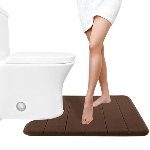 Yimobra Memory Foam Toilet Bath Mat U-Shaped, Soft and Comfortable, Super Water Absorbent, Non-Slip, Machine Wash and Easy to Dry for Bathroom Commode Contour Rug, 24 X 20 Inches, Brown