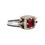 Elegant Reversible 925 Sterling Silver Ring for Women Jewelry - Handcrafted in Turkey, Featuring Square Cut Sapphire Ruby Round Cut White Topaz 925 Sterling Silver Ring Size Option