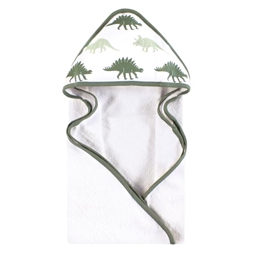 Image of Hudson Baby Infant Boy Cotton Animal Face Hooded Towel, Neutral Dino World, One Size