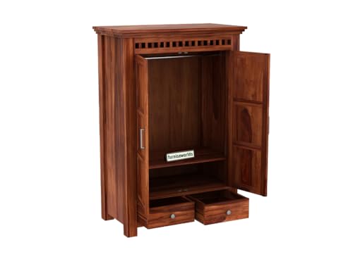 Image of Sheesham Wood Wardrobe with 2 Drawer and 2 Shelves Storage for Bedroom Wooden Almirah for Clothes for Living Room Bedroom Home, Solid Wood Furniture (Honey Brown)